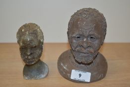 A vintage African tribal clay bust, indistinctly signed to the back 'T.M.H Longo', h13cm, sold