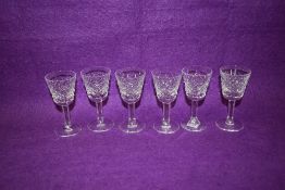 A set of 6 Waterford cut crystal sherry glasses, h8.5cm, (6).