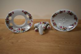 Three vintage porcelain Italian bathroom wall mounts with floral design.