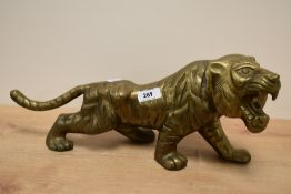 An extra large mid-century bronze crouching tiger sculpture, L42cm x H19cm.