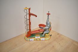 A mid 20th century US Zone Germany tin plate and clockwork Elephant with helta skelter, missing