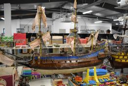 A large wooden model French Naval Warship, La Couronne on wooden stand, height 110cm, length