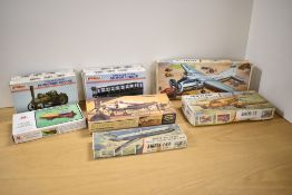 Four plastic model Kits, Airfix 1:72 scale Superfreighter & Douglas Dakota, 1:144 scale BAC One