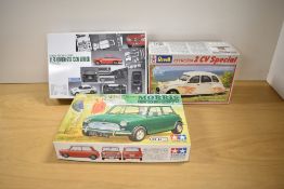 Three plastic Model Kits, Gunze Sangyo 1:24 scale Alfa Romeo GTA 1300 Junior, Tamiya 1:24 scale