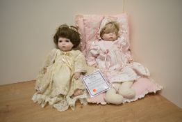 Two modern bisque headed Dolls, Boots Turner Design Sugar Britches and the other marked Angel