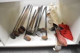 A collection of vintage Golf Clubs including Hickory shafted Woods and Irons including Averell