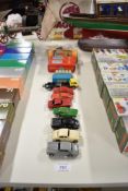 Eleven Tri-ang Minic Motorways Die-casts including 1565 Breakdown Lorry, in window display box, 1553