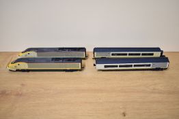 A Hornby 00 gauge Eurostar Class 373 Powered Locomotive, Unpowered Locomotive and two Passenger