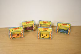 Five Lone Star Impy Die-casts, 74 Toyota Sports, 75 Police Car, 76 GT Rally x2 and 80 Lotus, all