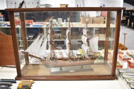 A modern scale model of a Sail Boat in glass display case, case size 58cm x 88cm