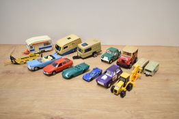 A small collection of die-cast and plastic vehicles, Corg and Tootsietoy Caravans, Norev Chrysler
