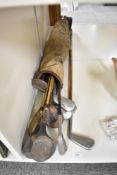 A collection of vintage Golf Clubs including Hickory Shafted 1 Iron Averell Kidd Blackburn along
