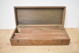 A cased set of Fruitwood Draughtsman's Railway Curves, marked Aston & Mander Ltd, London, all