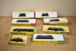 Eight Hornby and Minitrix N gauge Locomotives, 2048 DB 212216-6, 2056 DB 151025-4, 12947 BR 4-6-2
