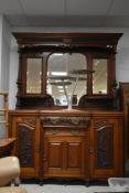 A Victorian mahogany mirror back sideboard, width approx. 160cm