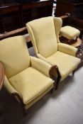 Two modern Parker Knoll easy chairs, including wingback, and a similar footstool