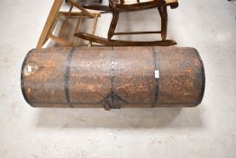 An antique leather stage coach trunk of cylindrical form, width approx. 89cm