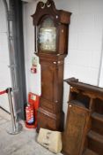 A 19th Century oak and mahogany crossbanded long cased clock, having 30hr movement (fake winding