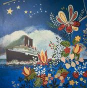 Simon M Smith (British b.1957) an attractive and eye catching oil on laminated board 'Night Boat'