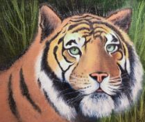 Rodney Walmsley (British Contemporary) oil on canvas 'A Lot of Cat' tiger portrait, artist