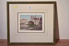 Philip L Hobbs (British b.1953) watercolour 'Lunch by The Rialto' Venitian scene, signed lower