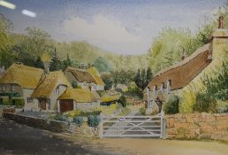 Artist unknown, 20th century English school watercolour, showing cottages in rural scene, in wash