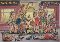 Alan Collister (British contemporary) ink and watecolous 'Bar Cairo' an amusing depiction of a '