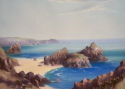 Harold Gordon(British 19th/20th century) watercolour and gouache, Kynance Cove, Cornwall, signed