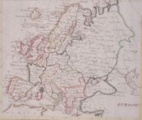 An interesting engraved and hand-coloured map of Europe, appears early by the inaccurate cartography