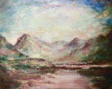 J.W Taylor (British 20th century) oil on board, an attactive and moody lakeland landscape at dusk,