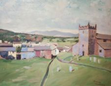 Local interest* T Brown (British 20th century) oil on board, St Michaels church, Hawkshead, signed