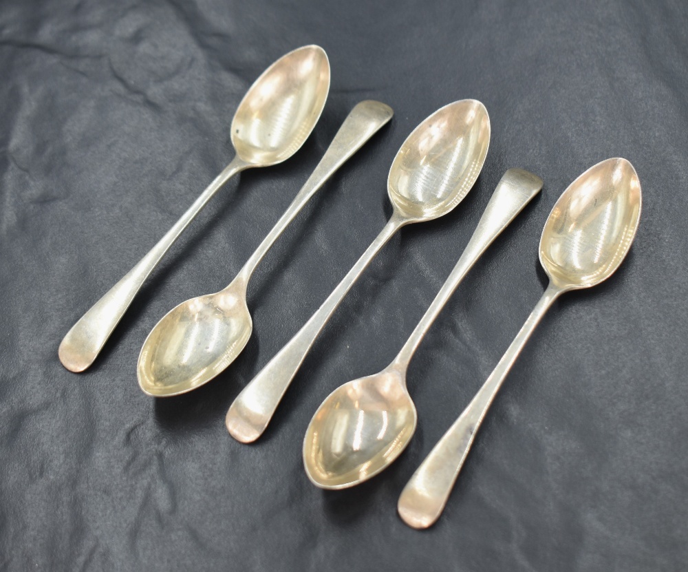 A group of five Victorian silver Old English pattern teaspoons, marks for Birmingham 1899, maker B &