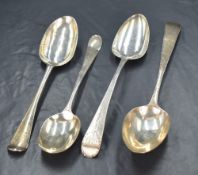 A George III silver Old English pattern serving spoon, having bright cut engraving and 'H'