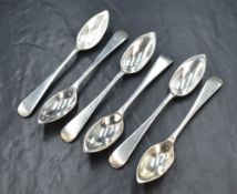 A set of six George V silver Old English pattern teaspoons, having pointed bowls, marks for