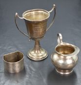 A George V silver trophy, of traditional form having personalised engraving 'Strathallan School