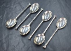 A cased set of six George V silver teaspoons, having step moulded rectangular terminals, marks for