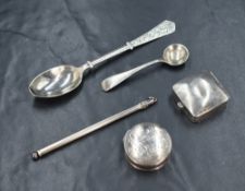 A Victorian silver teaspoon, having decorative scroll engraving to the handle with 'MAH' monogram to