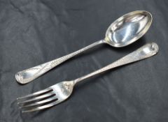 A cased Victorian silver christening set, comprising a Hanoverian pattern spoon and fork with