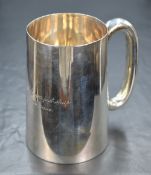 A Victorian silver tankard, of traditional form having inscription 'And surely ye'll be your pint-