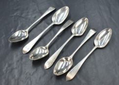 A pair of George III silver Old English pattern teaspoons, having 'HW' monogram to the terminal,