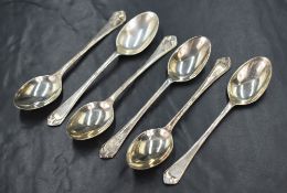A cased set of six George VI silver Pembury pattern teaspoons, having 'M' initial to the