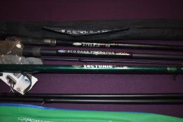 A collection of 5 course fishing rods including an Xtra flexx by Fladen. A Fladen Eco bass predator,