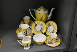 A mid-century Czecheslovakian tea service in the Art Deco style, decorated having angular handles