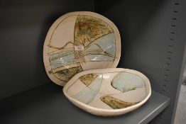 Chris Cox of Cumbria (English.) Two mid / late 20th century studio stoneware dishes, decorated