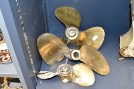 Three heavy boat propeller blades, largest marked 'MICHIGAN SMC 06', h28cm
