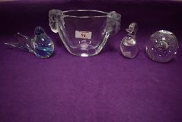 A 20th century Cristal de Sevres clear glass drum vase, h10cm, sold together with a Caithness