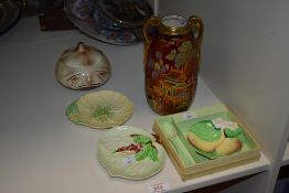 A vintage Royale Pagoda Carlton ware ovoid vase, decorated in Chinoiserie with gild handles, to