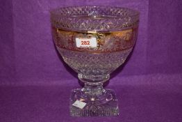 An early 20th century Bohemian style cut glass bowl, having acid-etched floral decoration on a