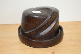 A late 19th / early 20th century wooden Milliness block / form, three holes and 'X' mark to base,