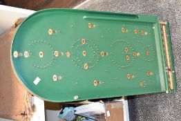 A large vintage green bagatelle Corinthian games board, manufacturer label 'Chad Valley, Harborne,